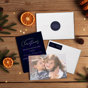 Invitation Flocon de neige de Noël le plus joyeux Fête Bleu m