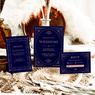 Cartons Réponse Déco moderne   Faux Rose Gold et Navy Blue Mariage