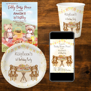 Invitation fête d'anniversaire de pique-nique nounours