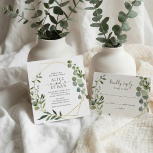 Invitation Mariage Coeur Script Eucalyptus Verdure