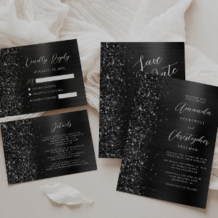 Carte D'accompagnement Détails de mariage en métal brossé noir 
