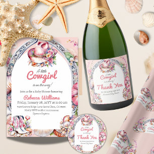 Sticker Rond Western Little Cowgirl Baby shower côtier rose