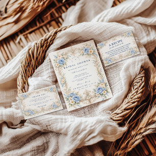 Invitation Fête de mariage baroque Rose Bleu Poussiéreux