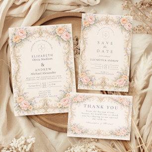 Invitation Mariage Rose Baroque Pêche Rosée