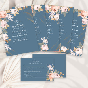 Serviette En Papier Mariage Boho Blue and Blush Peonies