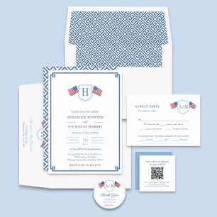 Sticker Rond Preppy USA Drapeau Monogramme Mariage Faveur Merci