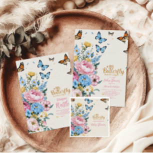 Invitation Baby shower fille de jardin rose papillon