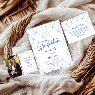 Invitation Fête de fin d'études dans un jardin fleuri bleu vi