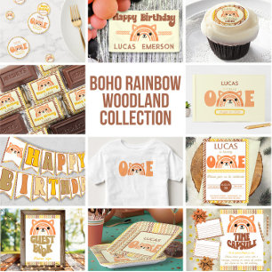Boho Rainbow Fox première invitation anniversaire