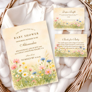 Invitation Fête de Naissance Fleur des Champs Or