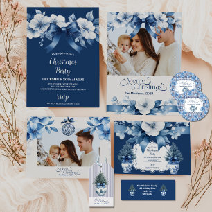 Sticker Rond Chinoiserie Chic Bleu Noël