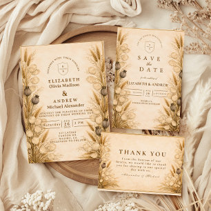 Cartons Réponse Mariage botanique de blé d'automne