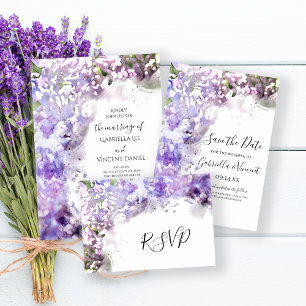 Cartons Réponse Mariage d'aquarelle violet Lilac Fleurs