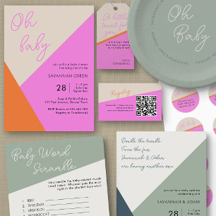 Invitation Oh Baby Pink Orange Tricolor Baby shower simple
