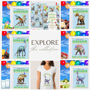 Invitation Fête Comme Un Dinosaure Amusants & Ballons Mignons