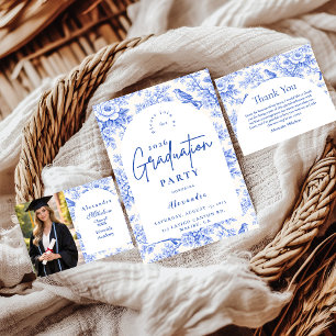 Invitation Fête de fin d'études aux fleurs bleues élégantes