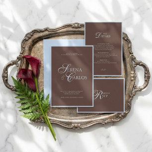 Invitation Mariage Moderne Brun Chocolat et Bleu Poudre