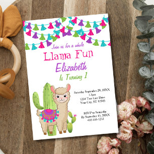 Invitation Llama entière amusant rose violet Cactus 2e annive