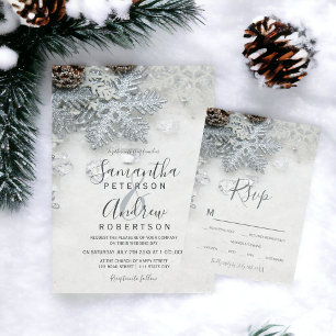 Invitation Winter merveilleland argent neige typographie mari