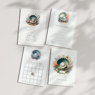 Carte De Remerciements Coquillage & Océan Thème Petit Baby shower Pearl