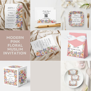 Moderne rose floral Nikah Invitation musulmane