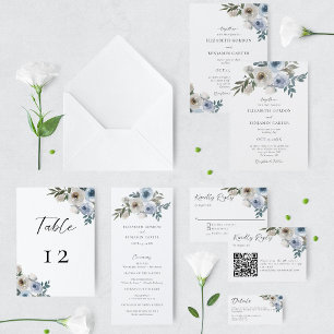 Invitation Dusty Blue Wedding Floral Elegant Script Rustic In