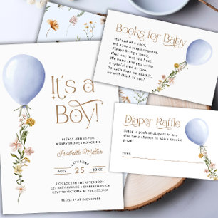 Carte D'accompagnement Baby shower de  Fleur sauvage de ballons bleu