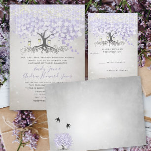 Invitation Fairy Lights Mason Jar Lavender Leaf Tree Mariage