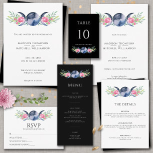 Carte De Remerciements Mariage métaphysique floral rose Phase de Lune