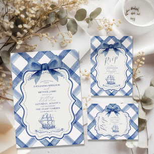 Invitation Tout En Un Chic Nautique Marine Mariage Bleu Bow