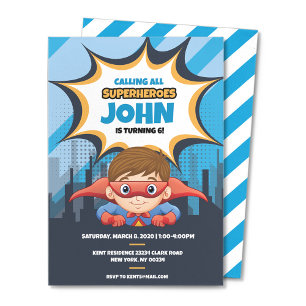 Superhero, Cheveux Brown, Invitation de fête 5x7