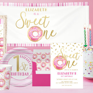 Invitation Sweet One Donut 1er anniversaire fête rose et or