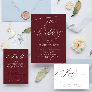 Cartons Réponse Élégant Rouge foncé Plum Bourgogne Blanc Le Mariag