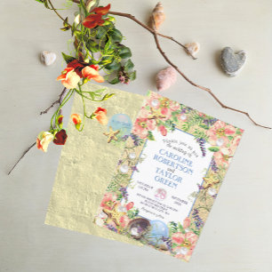 Invitation Tropical Sandy Beach Rose Seashell Pearl Mariage