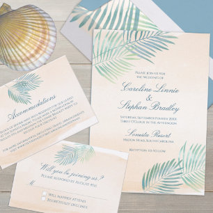 Invitation Mariage de plage de sable et de palmiers