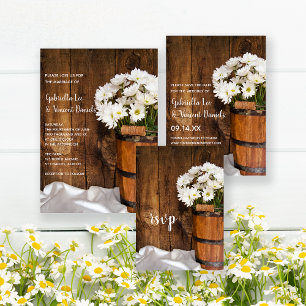 Cartons Réponse Seau en bois de marguerites blanches Nuit Mariage 