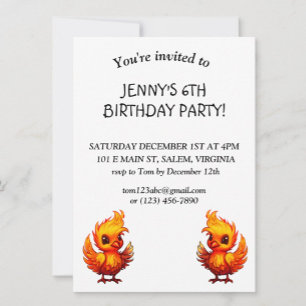 Invitation Cartoon Fiery adorable bébé Phoenix Anniversaire