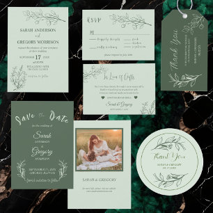 Simple Boho Floral tout en un mariage Invitation