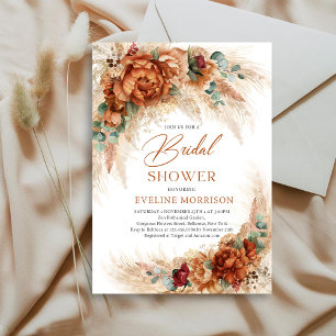 Invitation Boho terracotta brûlé oranger fleurs eucalyptus