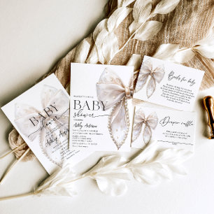 Carte D'accompagnement Elégant Baby shower Pearl Bow Livres Pour Bébé