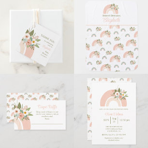 Serviette En Papier Baby shower arc-en-ciel rose Floral