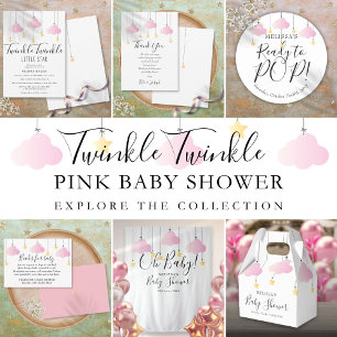 Sticker Rond Oh Baby Twinkle Twinkle Baby shower rose