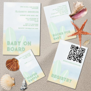 Invitation Bébé à bord du Baby shower d'aquarelle surf Beach