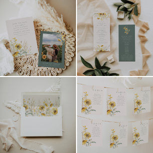 Invitation Tout En Un Mariage de automne floral rustique, tournesol