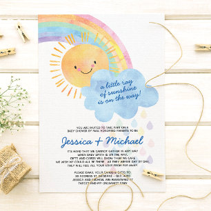 Invitation Watercolor Sunshine et Rainbow Birthday