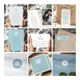 Invitation Flocon de neige bleu clair Photo d'hiver Mariage o
