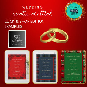 Invitation Tout En Un bleu rouge écossais mariage celtique tartan plaid