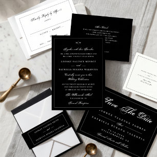 Invitation Black White Elegant Round Photo Enregistrer La Dat