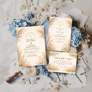 Invitation Mariage Minimaliste Herbe de Pampas Beige