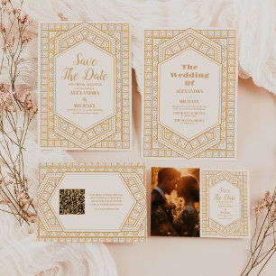 Carte D'accompagnement Mariage Art Déco Géométrique Élégant du code QR